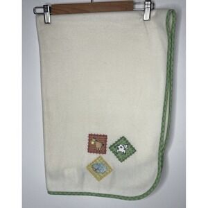 Kidsline Cream Baby Blanket Farm Animals Green Trim 27"x38"
